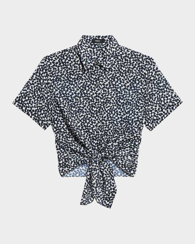 Geometric-Print Tie-Front Shirt